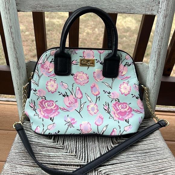 Luv Betsey by Betsey Johnson Mint & Pink Floral Satchel Purse 👛 👄 - Picture 2 of 14